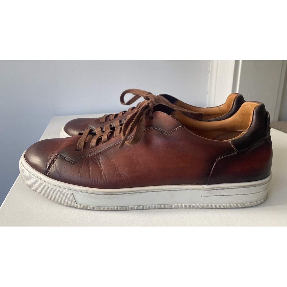 Magnanni Men's Amadeo Burnished Leather Low-Top Lace Up Sneakers Cognac Size 11 - Picture 2 of 11